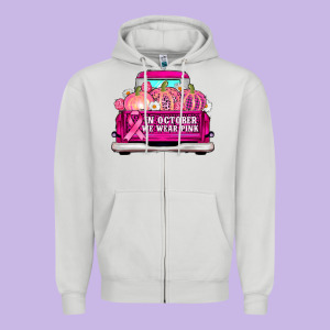 Truck In October We Wear Pink Zipper Hoodie Designed By Adodesignshop