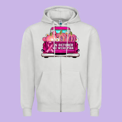 Truck In October We Wear Pink Zipper Hoodie Designed By Adodesignshop