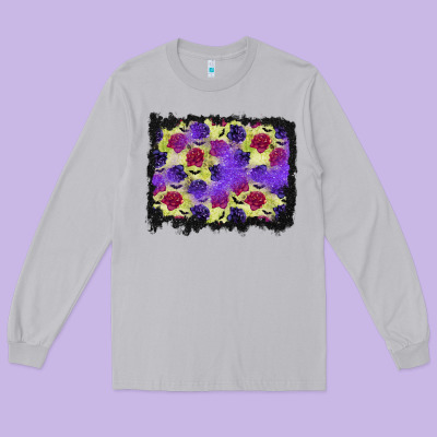 Halloween Bat And Roses Background Long Sleeve Tee Designed By Bundleandbundleshop