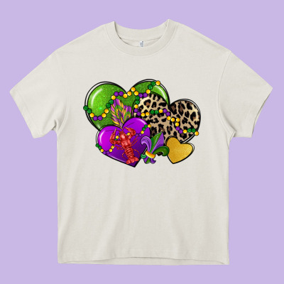 Mardi Gras Hearts Cg (1) Heavy Core Tee Designed By Cowgirlartshop