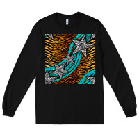 Black tiger turquoise glitter and stars seamless pattern Long Sleeve Tee - BundleAndBundleShop