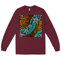 Burgundy tiger turquoise glitter and stars seamless pattern Long Sleeve Tee - BundleAndBundleShop