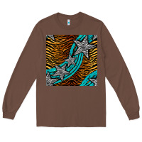 Chestnut tiger turquoise glitter and stars seamless pattern Long Sleeve Tee - BundleAndBundleShop