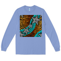 Colony Blue tiger turquoise glitter and stars seamless pattern Long Sleeve Tee - BundleAndBundleShop