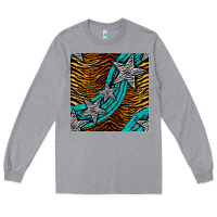 Heather Grey tiger turquoise glitter and stars seamless pattern Long Sleeve Tee - BundleAndBundleShop