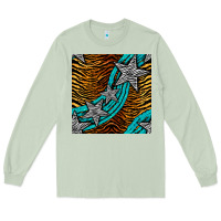 Matcha tiger turquoise glitter and stars seamless pattern Long Sleeve Tee - BundleAndBundleShop