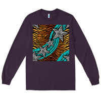 Plum tiger turquoise glitter and stars seamless pattern Long Sleeve Tee - BundleAndBundleShop