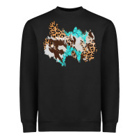 Black cowhide leopard turquoise patch Heavyweight Sweatshirt - AdoDesignShop