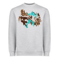 Heather Grey cowhide leopard turquoise patch Heavyweight Sweatshirt - AdoDesignShop