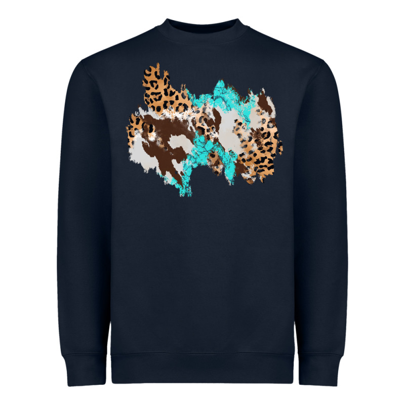 Cowhide Leopard Turquoise Patch Heavyweight Sweatshirt by AdoDesignShop | Teevron