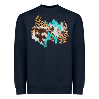 Navy cowhide leopard turquoise patch Heavyweight Sweatshirt - AdoDesignShop