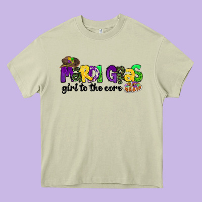 Mardi Gras Girl To The Core Heavy Core Tee Designed By Cowgirlartshop