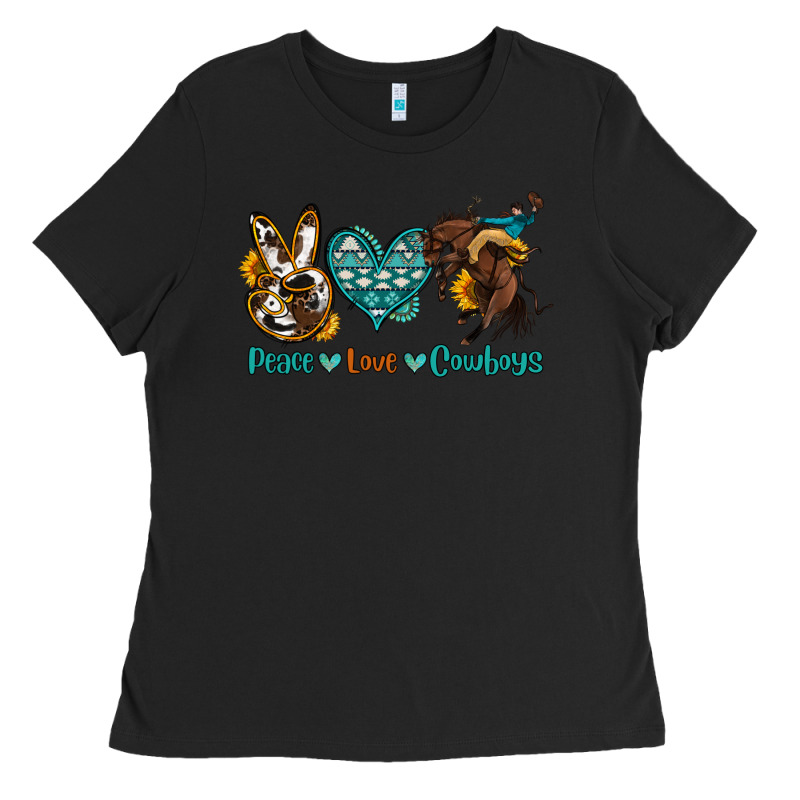 Peace Love Cowboys Ladies Tee by OliviaCreatesArt | Teevron