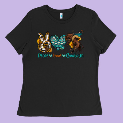 Peace Love Cowboys Ladies Tee Designed By Oliviacreatesart