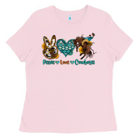 Bubblegum Pink peace love cowboys Ladies Tee - OliviaCreatesArt
