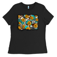 Black cowhide  turquoise sunflowers pattern olivia Ladies Tee - OliviaCreatesArt