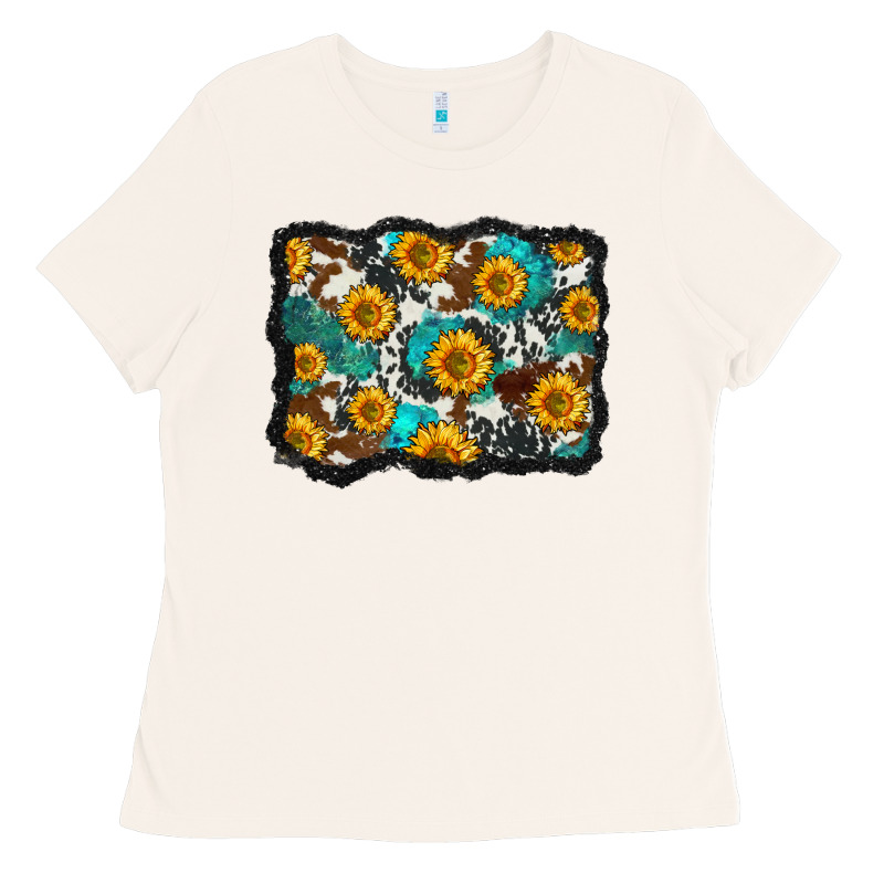 Cowhide  Turquoise Sunflowers Pattern Olivia Ladies Tee by OliviaCreatesArt | Teevron