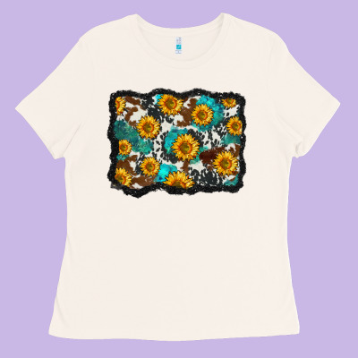 Cowhide  Turquoise Sunflowers Pattern Olivia Ladies Tee Designed By Oliviacreatesart