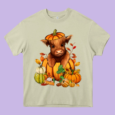 Fall Autumn Heifer Pumpkin Heavy Core Tee Designed By Ranaportraitstore