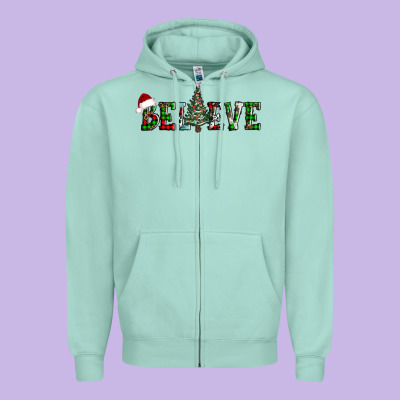 Believe Christmas Tree Zipper Hoodie Designed By Adodesignshop