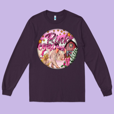 Pink Christmas Pig Long Sleeve Tee Designed By Fadigitalartstudio