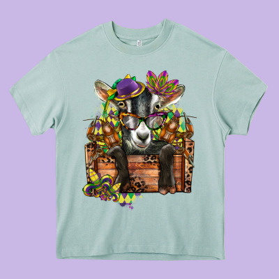 Mardi Gras Goat Heavy Core Tee Designed By Cowgirlartshop