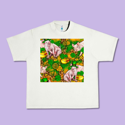 St. Patrick's Day Pig And Candy Pot Of Gold Urban Heavy Tee Designed By Fadigitalartstudio