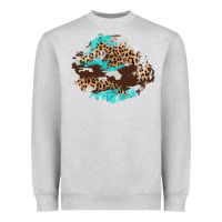 Heather Grey cowhide leopard turquoise patch Heavyweight Sweatshirt - AdoDesignShop