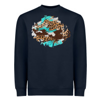 Navy cowhide leopard turquoise patch Heavyweight Sweatshirt - AdoDesignShop