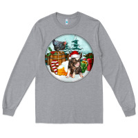 Heather Grey Christmas Pig With Chicken Long Sleeve Tee - FaDigitalArtStudio