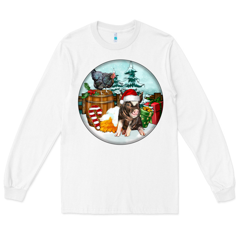 Christmas Pig With Chicken Long Sleeve Tee by FaDigitalArtStudio | Teevron