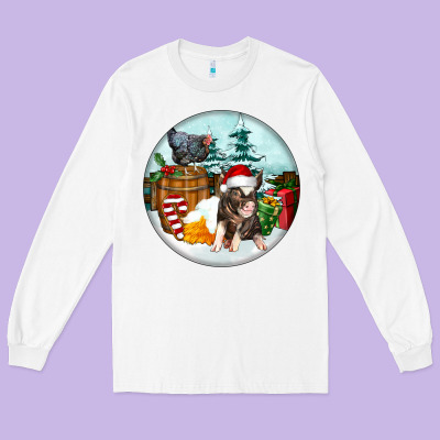 Christmas Pig With Chicken Long Sleeve Tee Designed By Fadigitalartstudio