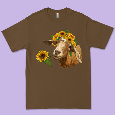 Goat With Sunflower Premium Tee Designed By Ranaportraitstore