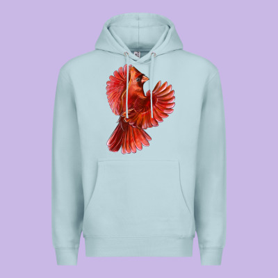 Flying Northern Cardinal Bird Premium Hoodie Designed By Lillyallendesigns