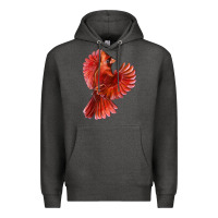 Charcoal Heather Flying Northern Cardinal Bird Premium Hoodie - LillyAllenDesigns