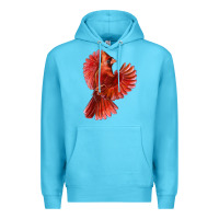 Ocean Blue Flying Northern Cardinal Bird Premium Hoodie - LillyAllenDesigns