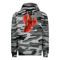 Slate Camo Flying Northern Cardinal Bird Premium Hoodie - LillyAllenDesigns