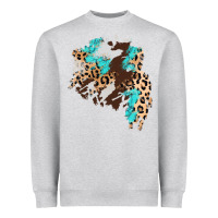 Heather Grey cowhide leopard turquoise patch Heavyweight Sweatshirt - AdoDesignShop