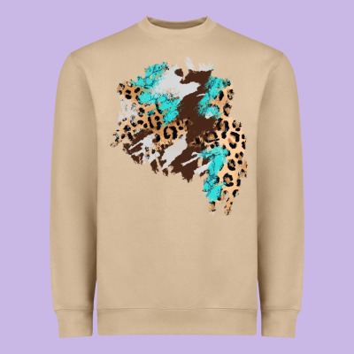 Cowhide Leopard Turquoise Patch Heavyweight Sweatshirt Designed By Adodesignshop
