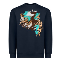 Navy cowhide leopard turquoise patch Heavyweight Sweatshirt - AdoDesignShop
