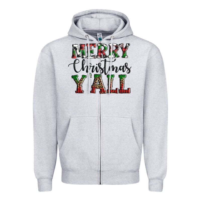 Merry Christmas Y'all Zipper Hoodie by AdoDesignShop | Teevron