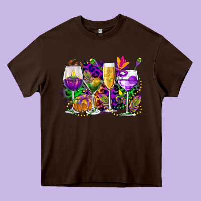 Mardi Gras Wine Glasses Cowgirl Heavy Core Tee Designed By Cowgirlartshop