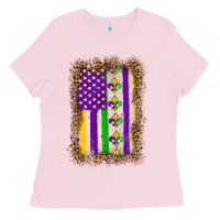 Bubblegum Pink mardi gras usa flag leopard Ladies Tee - OliviaCreatesArt