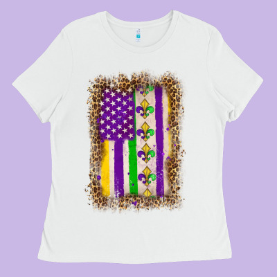 Mardi Gras Usa Flag Leopard Ladies Tee Designed By Oliviacreatesart