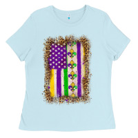 Baby Blue mardi gras usa flag leopard Ladies Tee - OliviaCreatesArt