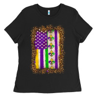 Black mardi gras usa flag leopard Ladies Tee - OliviaCreatesArt