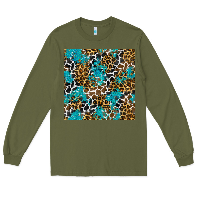 Turquoise Glitter Cowhide Leopard Seamless Pattern Long Sleeve Tee by BundleAndBundleShop | Teevron