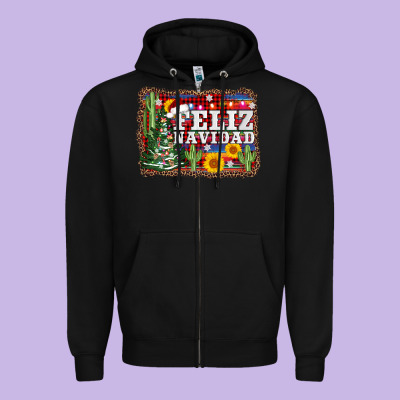 Feliz Navidad Zipper Hoodie Designed By Adodesignshop