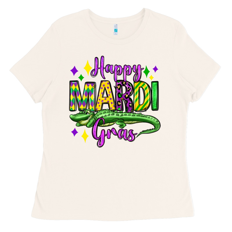 Happy Mardi Gras Alligator Olivia Ladies Tee by OliviaCreatesArt | Teevron