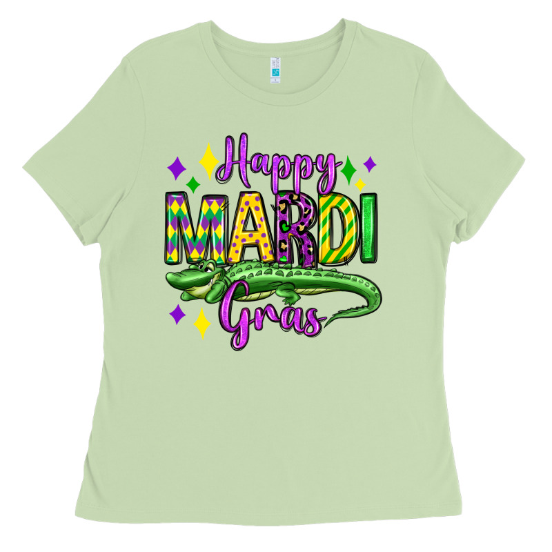 Happy Mardi Gras Alligator Olivia Ladies Tee by OliviaCreatesArt | Teevron